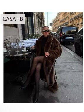 NEW💫CASA B| The Juliette Luxe Faux Fur Coat Long Brown Plush Statement Outerwea